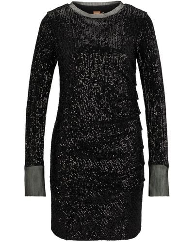 BOSS Long-sleeved Sequinned Minidress - Black