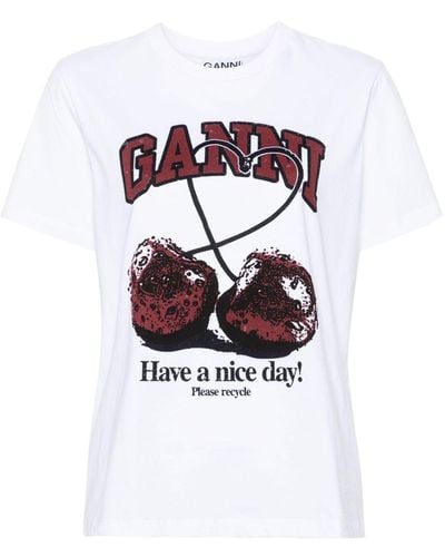 Ganni Camiseta Cherry - Blanco