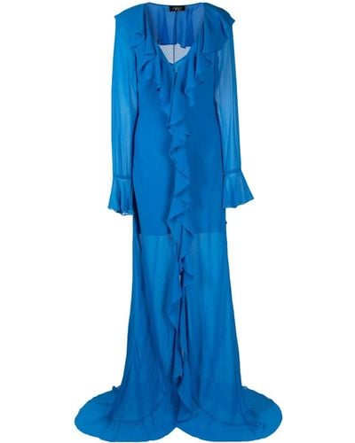 De La Vali Tangerine Chiffon Ruffle-detail Gown - Blue