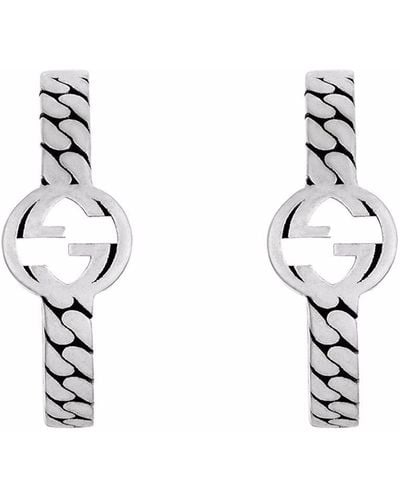 Gucci Sterling Silver Interlocking G Hoop Earrings - Metallic