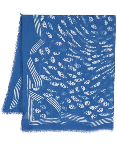 Alexander McQueen Schal mit Totenkopf-Print - Blau