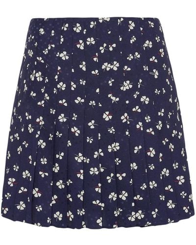 Prada Floral-jacquard Pleated Mini Skirt - Blue