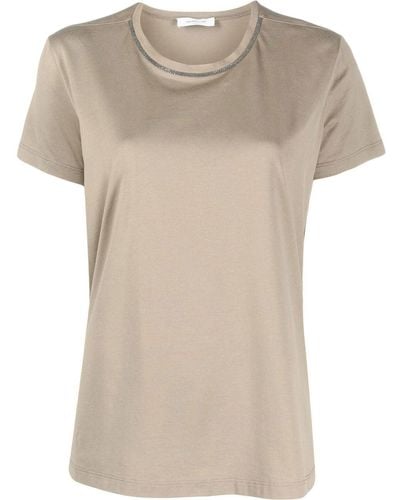 Fabiana Filippi Bead-embellished Short-sleeve T-shirt - Natural