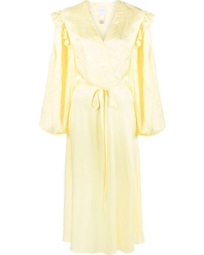Patou Balloon-sleeve Crinkled-effect Midi Dress - Yellow
