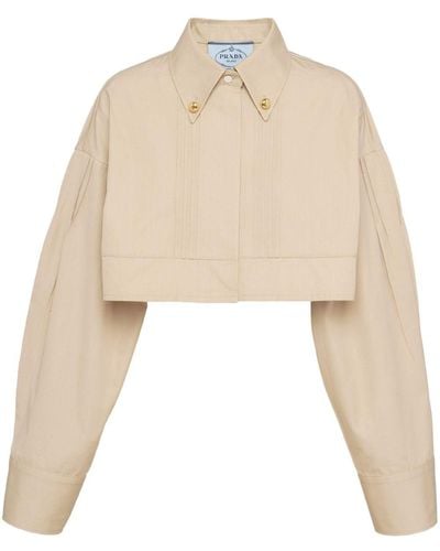 Prada Cropped Cotton Jacket - Natural