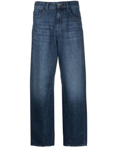 Emporio Armani Pantalon ample court à taille haute - Bleu
