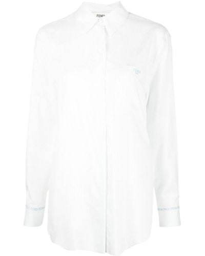 Fendi Logo-embroidered Striped Shirt - White