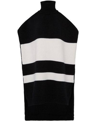 Ferragamo Striped Wool Poncho - Black