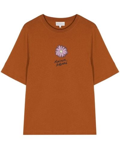 Maison Kitsuné T-shirt en coton à motif Boke Flower - Marron