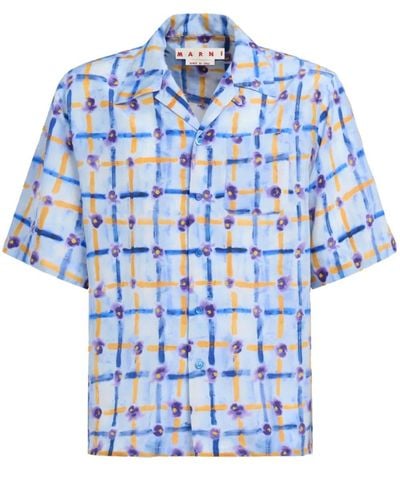 Marni Seidenhemd mit grafischem Print - Blau
