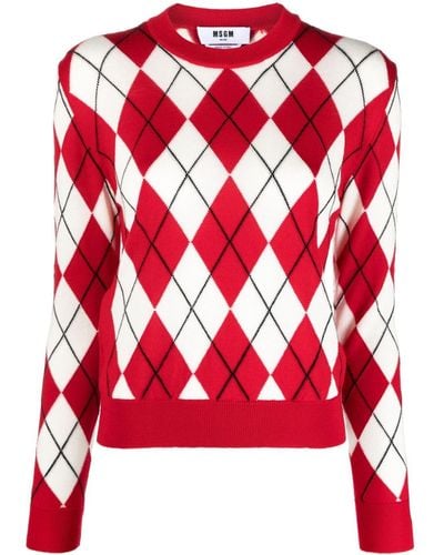 MSGM Argyle Intarsia-knit Virgin Wool Sweater - Red