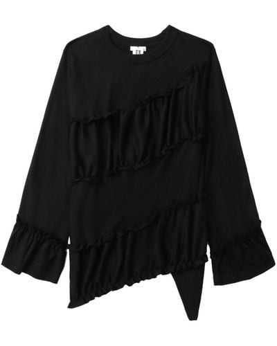 Noir Kei Ninomiya Ruffled Asymmetric Wool Sweatshirt - Black