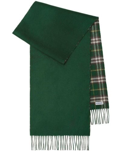 Burberry Fringed Check Scarf - Unisex - Cashmere - Green
