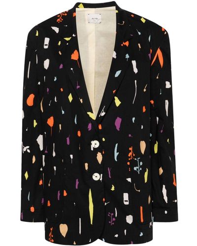 Alysi Paper-print Single-breasted Blazer - Black