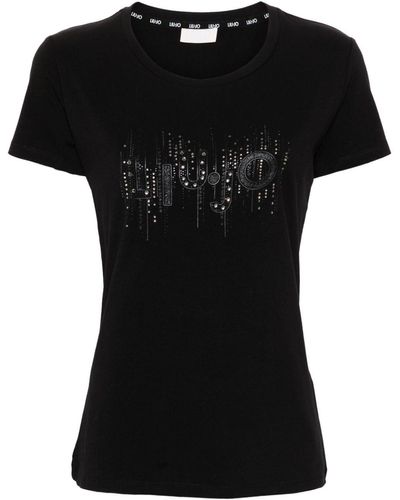 Liu Jo Crystal-embellished Logo-print T-shirt - Black