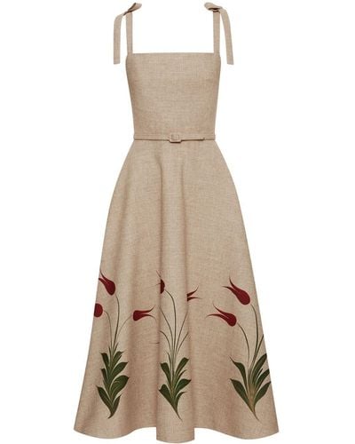 Oscar de la Renta Canvas-Kleid mit Tulpen-Print - Natur