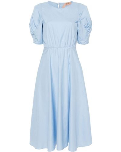 N°21 Popeline-Kleid mit Puffärmeln - Blau
