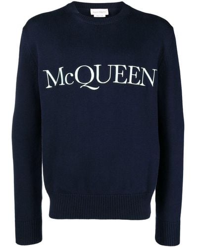 Alexander McQueen Trui Met Geborduurd Logo - Blauw