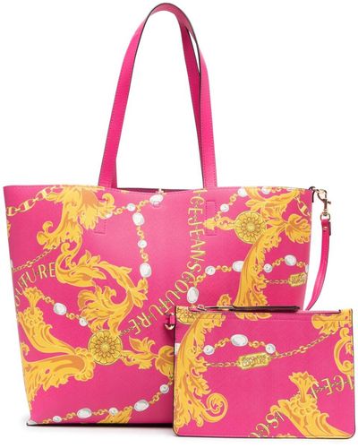 Versace Chain Couture-print Tote Bag - Pink
