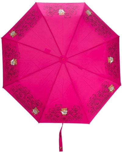 Moschino Paraguas compacto con motivo Teddy Bear - Rosa