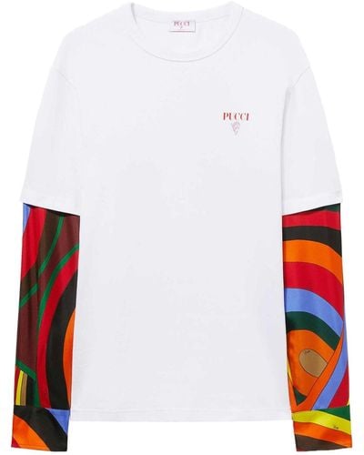 Emilio Pucci T-Shirt im Layering-Look mit Marmo-Print - Weiß