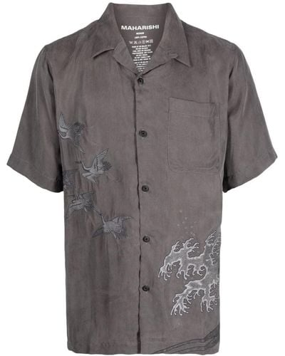 Maharishi Flying Cranes Embroidered Short-sleeved Shirt - Grey