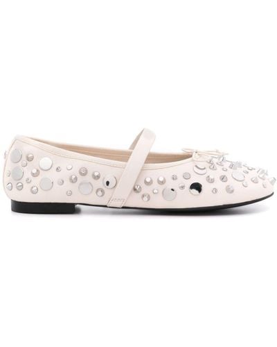 Maje Studded Leather Ballerina Shoes - White