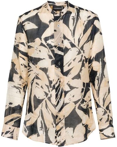 Emporio Armani Chambray-Hemd mit Blumen-Print - Schwarz