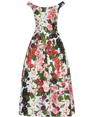 Oscar de la Renta Floral Faille Midi Dress - White