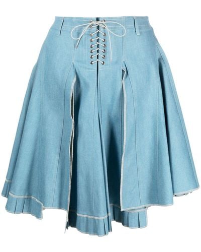 Ludovic de Saint Sernin Mirage Denim Pleated Skirt - Blue