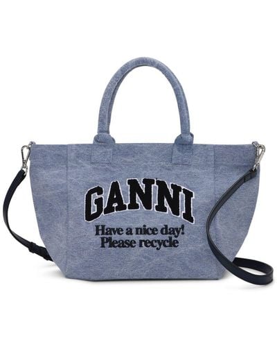 Ganni Logo-embroidered Tote Bag - Blue