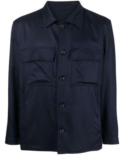 Lardini Gabardine Satin Shirt Jacket - Blue