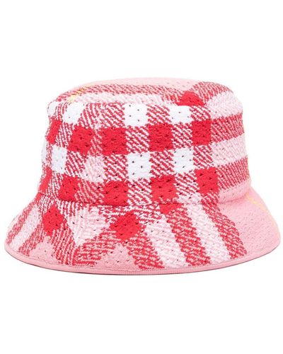 Burberry Sombrero de pescador a cuadros - Rojo