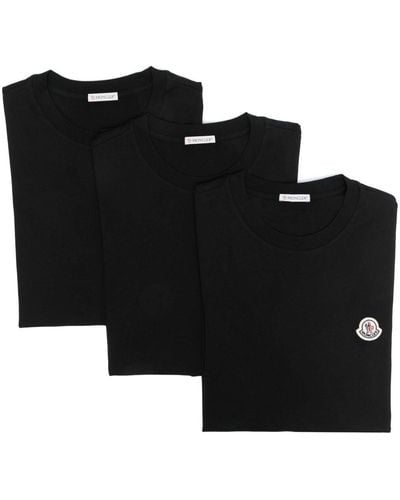 Moncler T-shirt en coton à patch logo - Noir