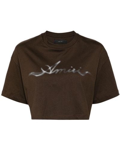 Amiri Cropped T-shirt Met Logoprint - Bruin