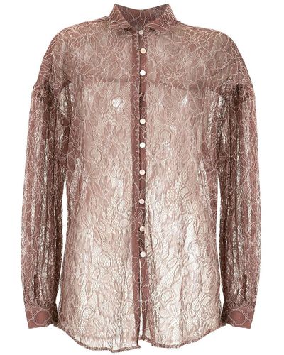 Olympiah Sheer Lace Shirt - Brown