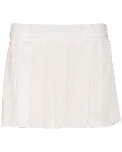 Miu Miu Pleated Logo-jacquard Miniskirt - White