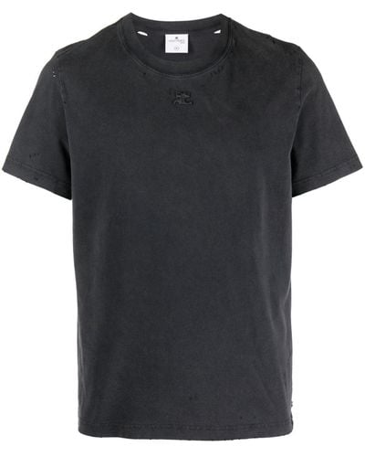 Courreges Logo-patch Distressed Cotton T-shirt - Black