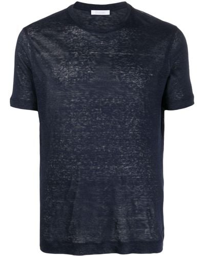 Cruciani T-shirt en lin à manches courtes - Bleu