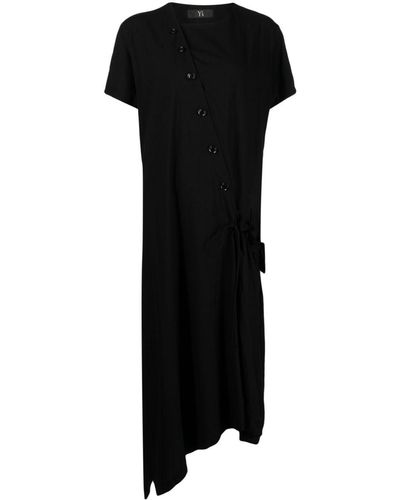 Y's Yohji Yamamoto Short-sleeve Buttoned Midi Dress - Black