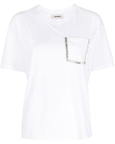 Sandro T-shirt à ornements en cristal - Blanc