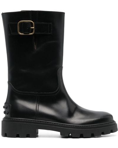 Tod's Botas de cuero con detalle de hebilla - Negro