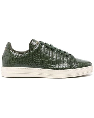 Tom Ford Warwick Leren Sneakers Met Krokodillen-reliëf - Groen