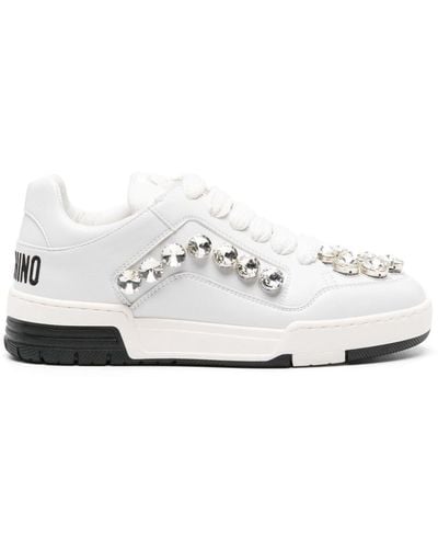 Moschino Crystal-embellished Paneled Sneakers - White