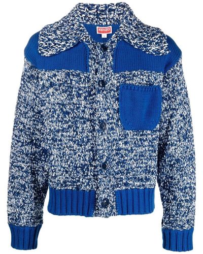 KENZO Contrast-panel Knitted Cardigan - Blue