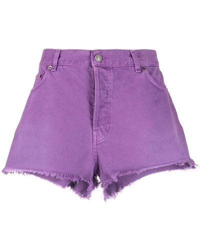 Haikure Frayed-hem Denim Shorts - Purple