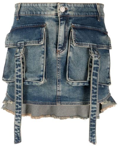Blumarine Cargo-pocket Asymmetric Denim Skirt - Blue