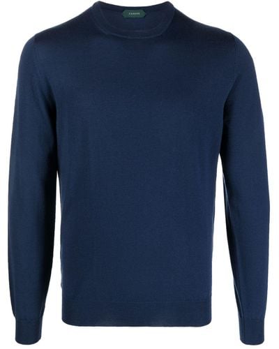 Zanone Fine-knit crew-neck jumper - Azul