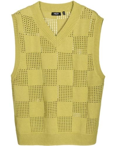 FIVE CM Open-knit V-neck Vest - Yellow