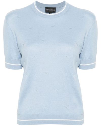 Emporio Armani Logo-embroidered Knitted Top - Blue